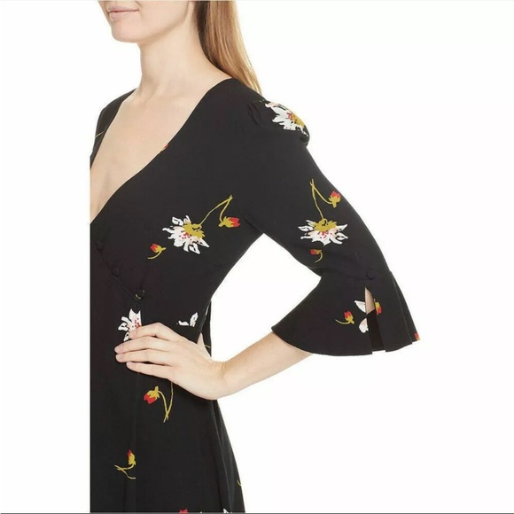 FREE PEOPLE Black Time On My Side Floral Flowy Wrap Mini Dress XS - Picture 5 of 5